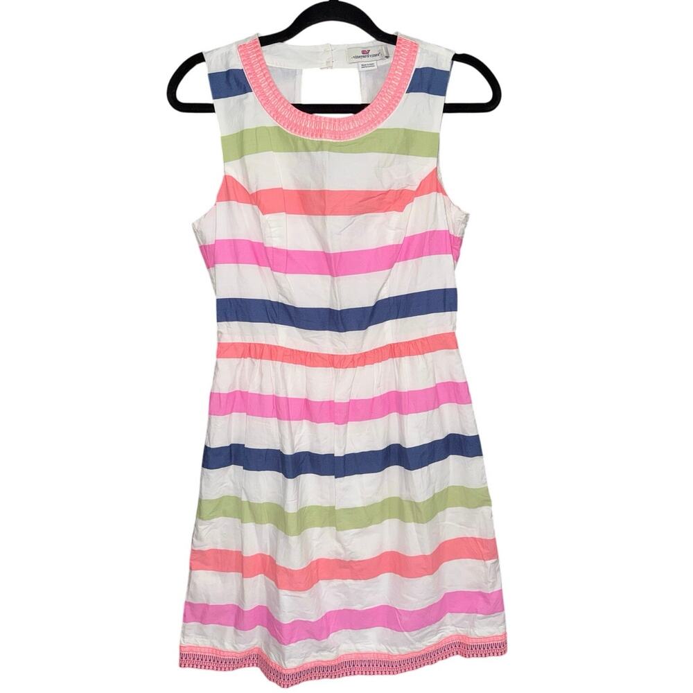 VINEYARD VINES Multicolor Stripe Fit & Flare Embroidered Backless Dress Size 6 - Picture 2 of 4